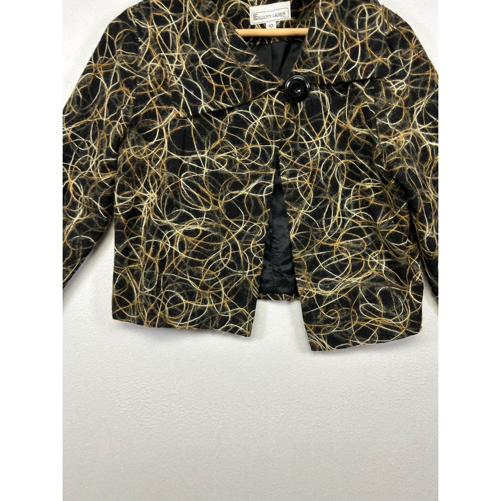 Artistic Avant Garde Elliott Lauren Womens 10 Black Gold Wool Scribble Jacket - Picture 10 of 11